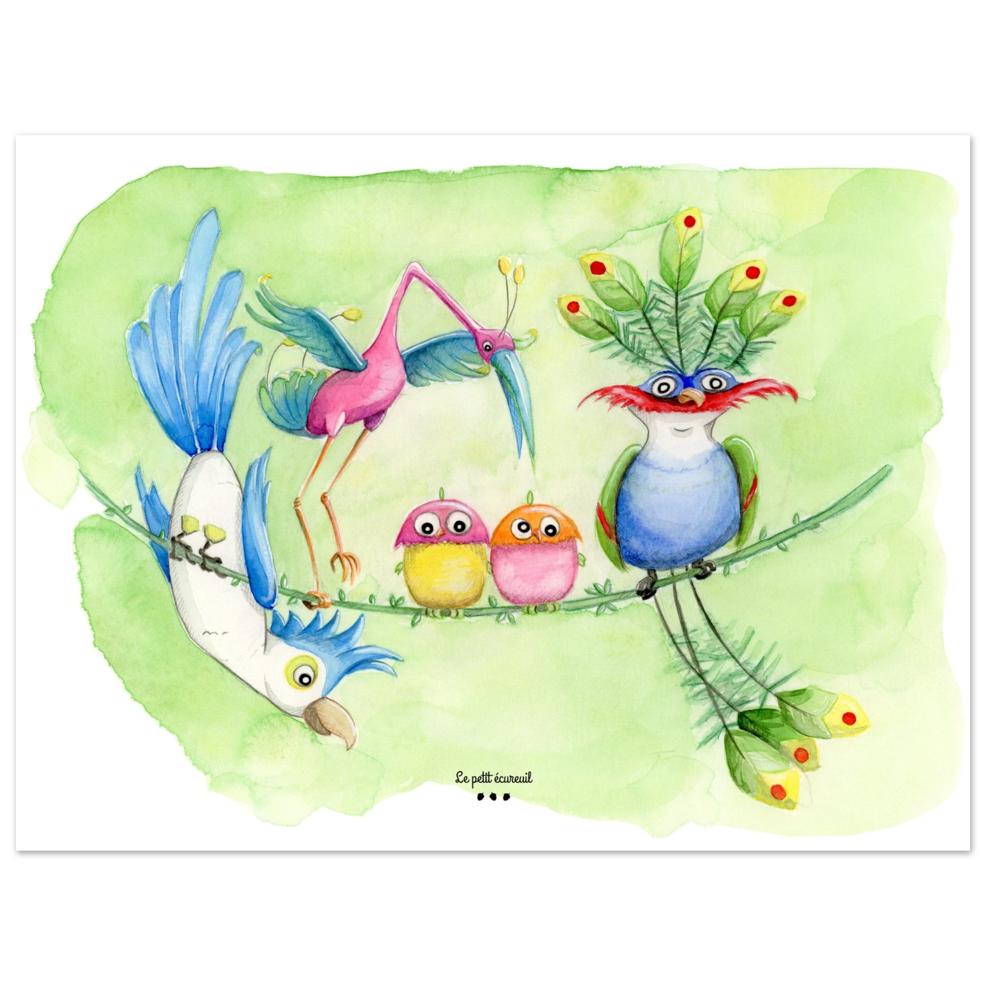 Affiche oiseaux colorés – Le petit écureuil, image size:1920x1920