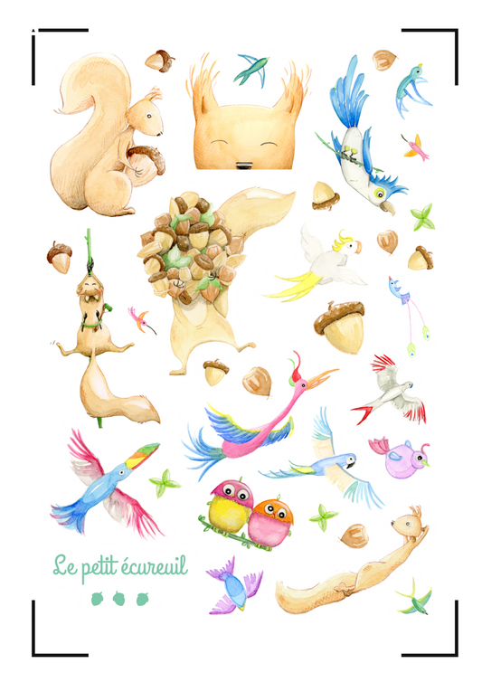 Planche de stickers le petit écureuil