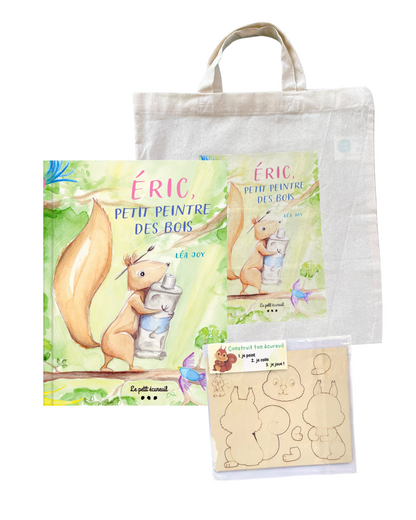 Lot Livre + 1 carte écureuil en bois + 1 tote bag
