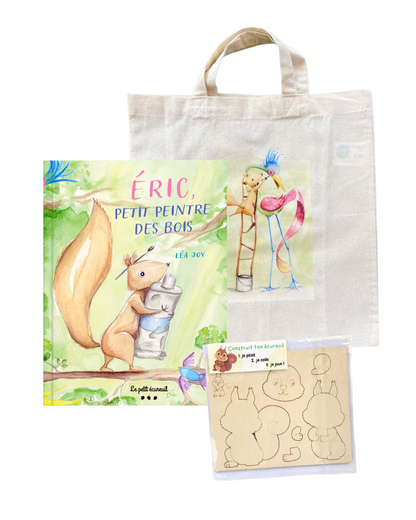 Lot Livre + 1 carte écureuil en bois + 1 tote bag
