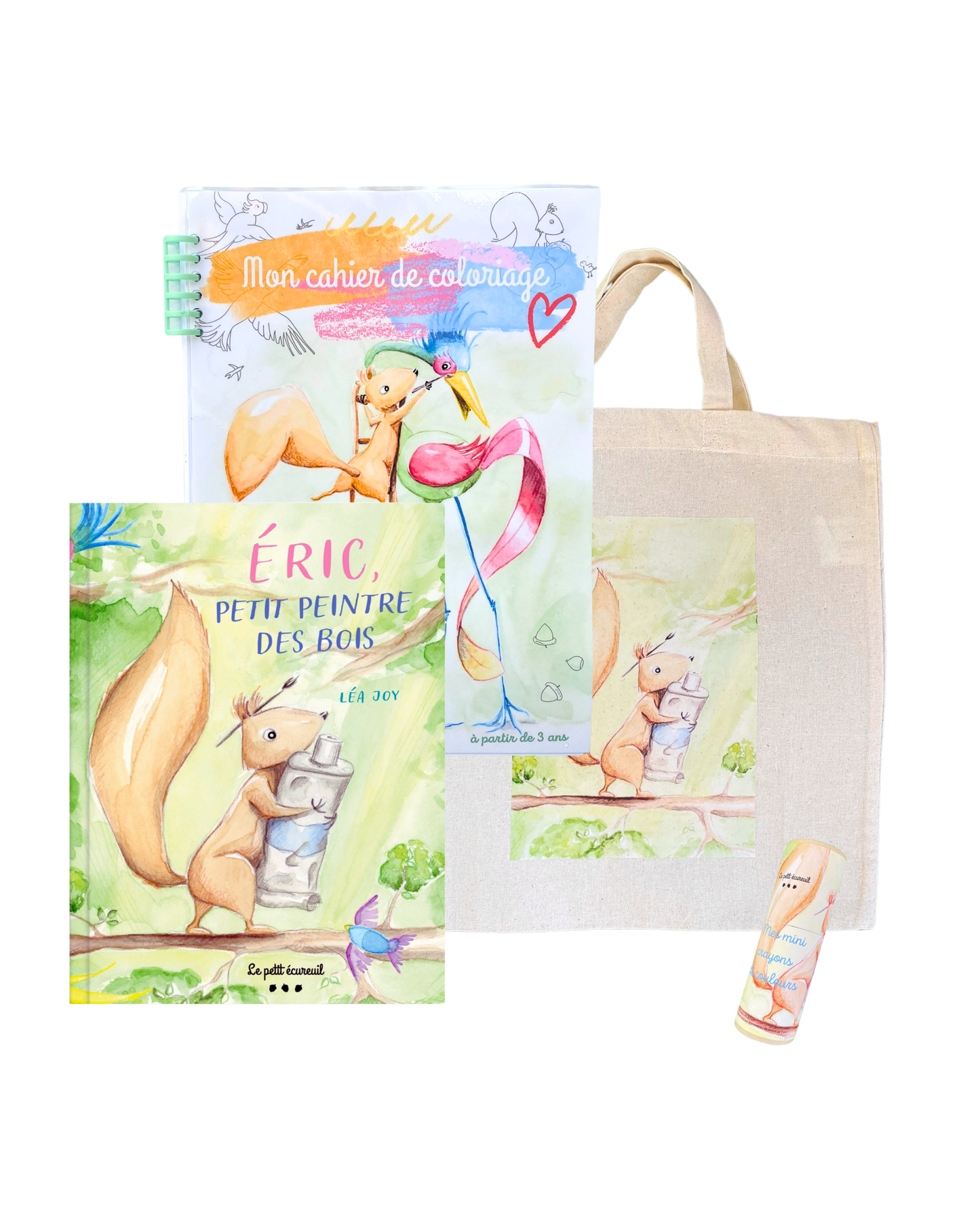 Lot Livre + cahier de coloriage + set mini crayon + tote bag