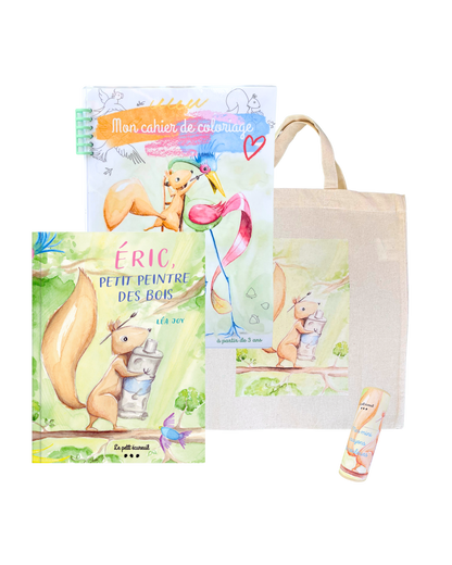 Lot Livre + cahier de coloriage + set mini crayon + tote bag