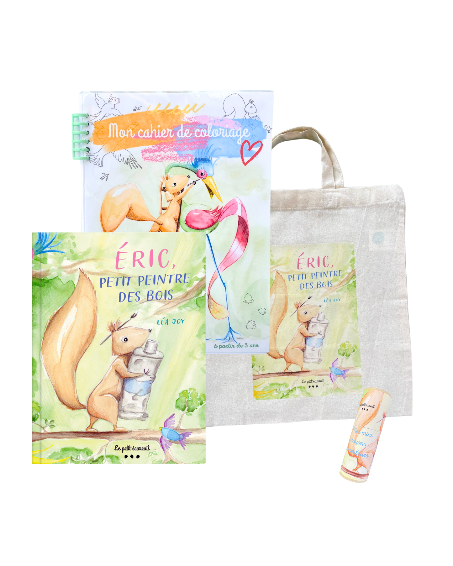 Lot Livre + cahier de coloriage + set mini crayon + tote bag