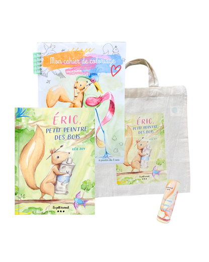 Lot Livre + cahier de coloriage + set mini crayon + tote bag