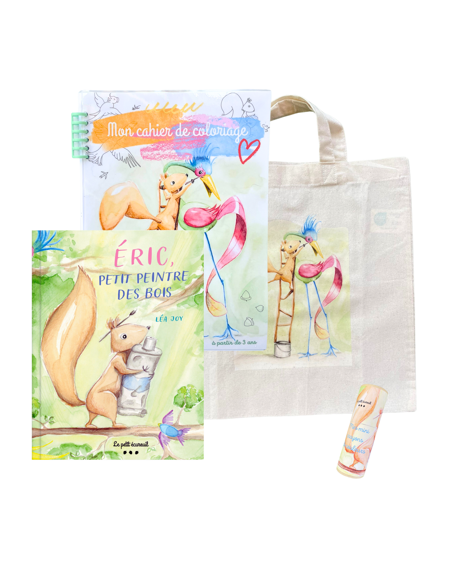 Lot Livre + cahier de coloriage + set mini crayon + tote bag