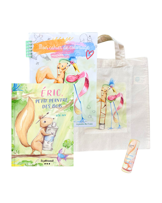 Lot Livre + cahier de coloriage + set mini crayon + tote bag