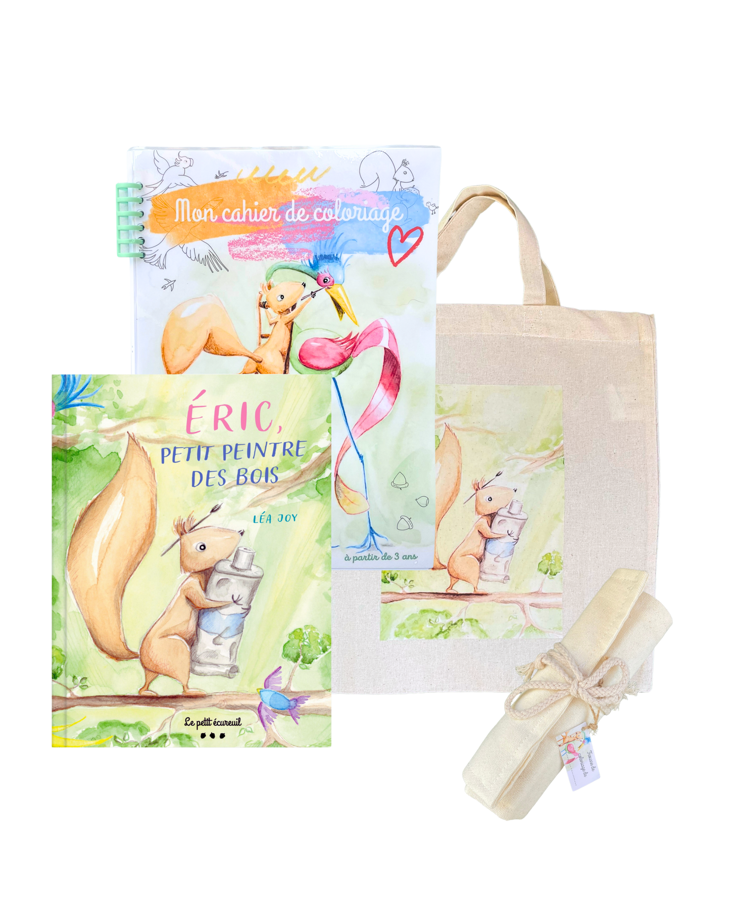 Lot Livre + cahier de coloriage + trousse crayons de couleurs + tote bag