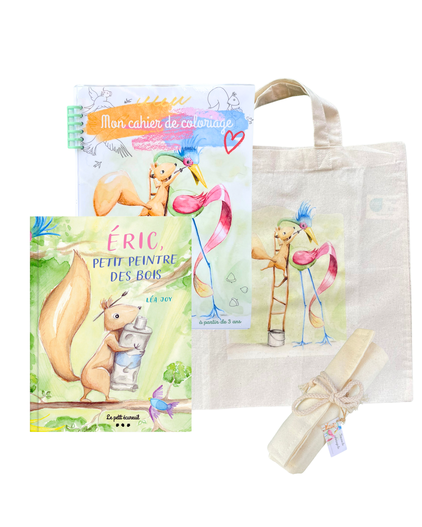 Lot Livre + cahier de coloriage + trousse crayons de couleurs + tote bag