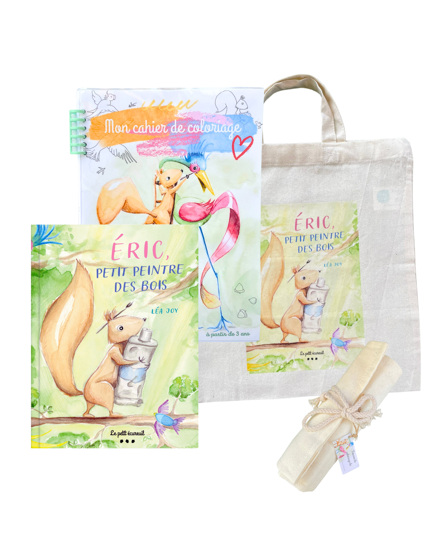 Lot Livre + cahier de coloriage + trousse crayons de couleurs + tote bag