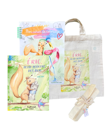 Lot Livre + cahier de coloriage + trousse crayons de couleurs + tote bag